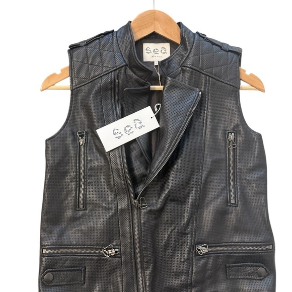 Sea Jackets & Blazers - Sea New York NWT size 2 Black Textured Leather Vest- retails 710 US
